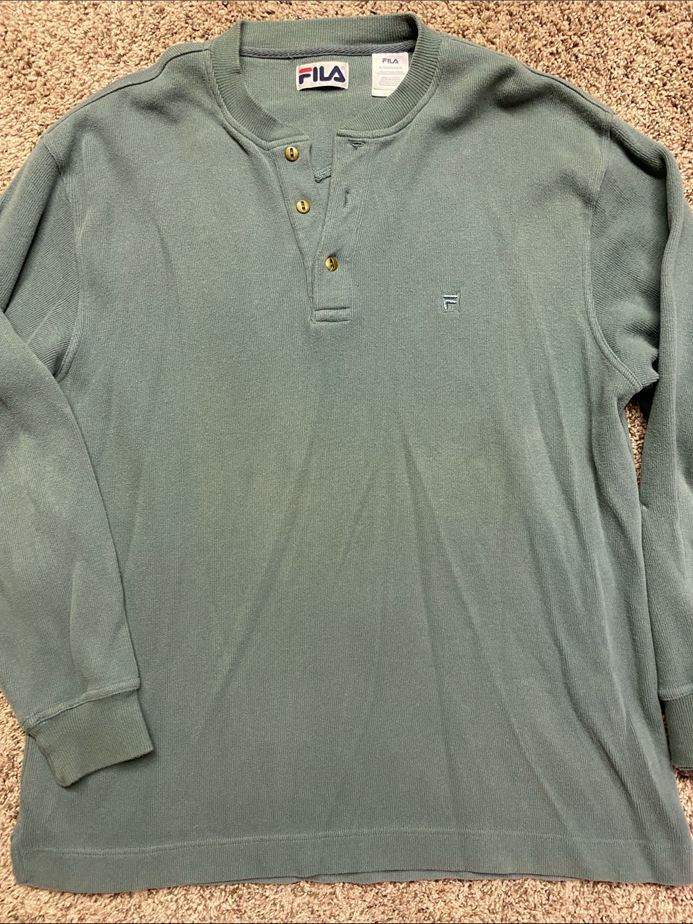 Fila Men's XL Long Sleeve Henley Shirt in Sage Green - 1516